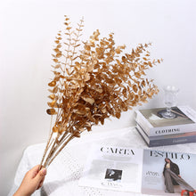 Load image into Gallery viewer, 1PC Three-pronged Fan Leaf Netting Artificial Gold Ginkgo Eucalyptus Holly For Wedding Arch Flower Arrangement Home Decor Crafts