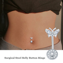 Load image into Gallery viewer, 1PCS Crystal Belly Button Ring 14G Butterfly Belly Piercing Ombligo Oreja Steel Long Dangle Flower Navel Rings Sexy Body Jewelry