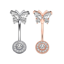 Load image into Gallery viewer, 1PCS Crystal Belly Button Ring 14G Butterfly Belly Piercing Ombligo Oreja Steel Long Dangle Flower Navel Rings Sexy Body Jewelry