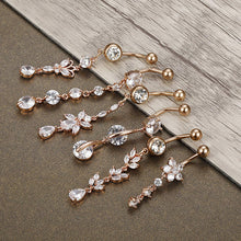 Load image into Gallery viewer, 1PCS Crystal Belly Button Ring 14G Butterfly Belly Piercing Ombligo Oreja Steel Long Dangle Flower Navel Rings Sexy Body Jewelry
