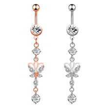 Load image into Gallery viewer, 1PCS Crystal Belly Button Ring 14G Butterfly Belly Piercing Ombligo Oreja Steel Long Dangle Flower Navel Rings Sexy Body Jewelry