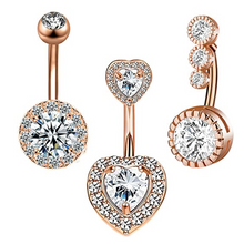 Load image into Gallery viewer, 1PCS Crystal Belly Button Ring 14G Heart Belly Piercing Dangle Flower Navel Piercing Rose Gold Sexy Navel Bar Cute Belly Ring