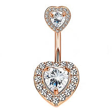 Load image into Gallery viewer, 1PCS Crystal Belly Button Ring 14G Heart Belly Piercing Dangle Flower Navel Piercing Rose Gold Sexy Navel Bar Cute Belly Ring
