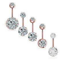 Load image into Gallery viewer, 1PCS Crystal Belly Button Ring 14G Heart Belly Piercing Dangle Flower Navel Piercing Rose Gold Sexy Navel Bar Cute Belly Ring