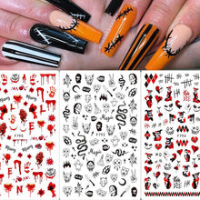 Load image into Gallery viewer, 1Pc 3D Halloween Nail Stickers Anime Joker Spider Snake Sliders Nail Art Stickers Adhesive Christmas Decals Snowflake Decor