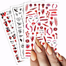Load image into Gallery viewer, 1Pc 3D Halloween Nail Stickers Anime Joker Spider Snake Sliders Nail Art Stickers Adhesive Christmas Decals Snowflake Decor