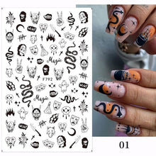 Load image into Gallery viewer, 1Pc 3D Halloween Nail Stickers Anime Joker Spider Snake Sliders Nail Art Stickers Adhesive Christmas Decals Snowflake Decor