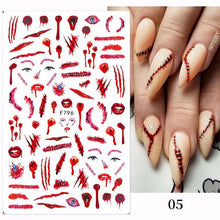 Load image into Gallery viewer, 1Pc 3D Halloween Nail Stickers Anime Joker Spider Snake Sliders Nail Art Stickers Adhesive Christmas Decals Snowflake Decor