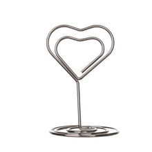 Load image into Gallery viewer, 10Pcs Romantic Metal Place Card Holder Heart Diamond Photo Clip Table Number Stand Seat Marker Cool Wedding Party Desktop Decor