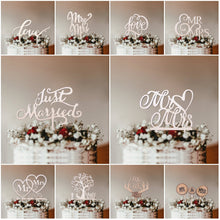 Load image into Gallery viewer, 1Pcs Wooden Love Just Married Mr&Mrs Cake Topper DIY Wedding Cake Topper Engagement Gifts Letter Cake Decoration Supplies Favors