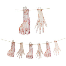 Load image into Gallery viewer, 1Set Horror Creepy Hanging Hand Scary Limbs Arms Bloody Paper Garland Banner DIY Halloween Decoration Prop Party Supplies Favors
