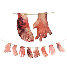 Load image into Gallery viewer, 1Set Horror Creepy Hanging Hand Scary Limbs Arms Bloody Paper Garland Banner DIY Halloween Decoration Prop Party Supplies Favors