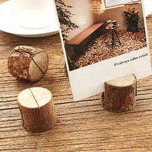 Load image into Gallery viewer, 1set Wood Cylindrical Stakes Notes Folder Veneer Stump Clip Crafts Home Wedding Decoration Party Table Cards Number Plate