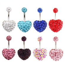 Load image into Gallery viewer, Heart Double Side Belly Piercing Rings Surgical Steel Crystal Disco Ball Belly Button Ring Navel Piercing Body Jewelry