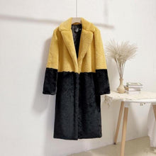 Load image into Gallery viewer, Women Contrast Color Mink Faux Fur Coat Turn Down Collar Winter Fur Lady Long Coat