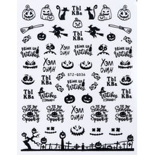 Load image into Gallery viewer, 1pc Spider Web Nail Stickers 3D Ghost Skull Pumpkin Transfer Foil Transfer DIY Manicure Slider Nail Art Decoration TRSTZG032-040
