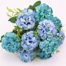 Load image into Gallery viewer, 1pcs 10 flower head peony fake flowers luxury bouquet wedding decoration home table decoration sky blue fake flower