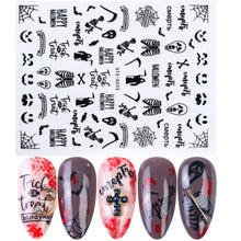 Load image into Gallery viewer, 1pcs 3D Nail Stickers Black Snake Skull Spider Adhesive Sliders Clown Anime Decals Halloween Nail Art Decoration LAF792-F794