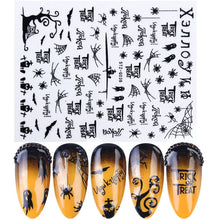 Load image into Gallery viewer, 1pcs 3D Nail Stickers Black Snake Skull Spider Adhesive Sliders Clown Anime Decals Halloween Nail Art Decoration LAF792-F794