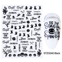 Load image into Gallery viewer, 1pcs 3D Nail Stickers Black Snake Skull Spider Adhesive Sliders Clown Anime Decals Halloween Nail Art Decoration LAF792-F794