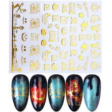 Load image into Gallery viewer, 1pcs 3D Nail Stickers Black Snake Skull Spider Adhesive Sliders Clown Anime Decals Halloween Nail Art Decoration LAF792-F794