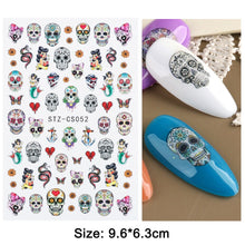 Load image into Gallery viewer, 1pcs 3D Nail Stickers Black Snake Skull Spider Adhesive Sliders Clown Anime Decals Halloween Nail Art Decoration LAF792-F794