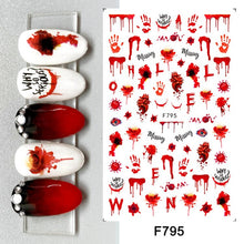 Load image into Gallery viewer, 1pcs 3D Nail Stickers Black Snake Skull Spider Adhesive Sliders Clown Anime Decals Halloween Nail Art Decoration LAF792-F794