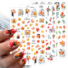 Load image into Gallery viewer, 1pcs Maple Leaves Nail Stickers Lines Sticker Yellow Gold Fall Decals Sliders Nail Art Decoration Autumn Adhesive DIY Manicures
