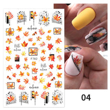 Load image into Gallery viewer, 1pcs Maple Leaves Nail Stickers Lines Sticker Yellow Gold Fall Decals Sliders Nail Art Decoration Autumn Adhesive DIY Manicures