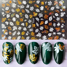 Load image into Gallery viewer, 1pcs Maple Leaves Nail Stickers Lines Sticker Yellow Gold Fall Decals Sliders Nail Art Decoration Autumn Adhesive DIY Manicures