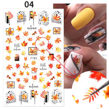 Load image into Gallery viewer, 1pcs Maple Leaves Nail Stickers Lines Sticker Yellow Gold Fall Decals Sliders Nail Art Decoration Autumn Adhesive DIY Manicures