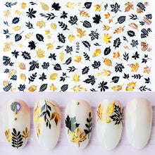 Load image into Gallery viewer, 1pcs Maple Leaves Nail Stickers Lines Sticker Yellow Gold Fall Decals Sliders Nail Art Decoration Autumn Adhesive DIY Manicures