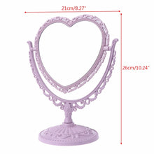 Load image into Gallery viewer, 2 Sides Heart-shaped Makeup Mirror Rotatable Stand Table Compact Mirror Dresser 21x26cm 4 Color