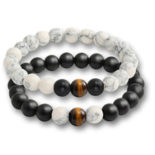 Load image into Gallery viewer, 2 Pcs/set Fashion Couple Tiger Eye Stone Bracelets Bangles Classic Black White Natural Lava Stones Charm Bead Bracelet Women Men