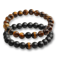 Load image into Gallery viewer, 2 Pcs/set Fashion Couple Tiger Eye Stone Bracelets Bangles Classic Black White Natural Lava Stones Charm Bead Bracelet Women Men