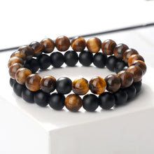 Load image into Gallery viewer, 2 Pcs/set Fashion Couple Tiger Eye Stone Bracelets Bangles Classic Black White Natural Lava Stones Charm Bead Bracelet Women Men