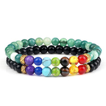Load image into Gallery viewer, 2Pcs/set 7 Chakra Bracelet For Women Men Balance Buddha Reiki Prayer Tiger Eyes Black Natural Stone Beads Yoga Strand Bracelets