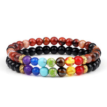 Load image into Gallery viewer, 2Pcs/set 7 Chakra Bracelet For Women Men Balance Buddha Reiki Prayer Tiger Eyes Black Natural Stone Beads Yoga Strand Bracelets