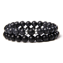 Load image into Gallery viewer, 2Pcs/Set Couples Distance Bracelets male Black Lava Stone Beads bracelet female wood beads Charm Bracelets Women Men bracelet