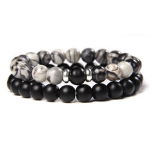 Load image into Gallery viewer, 2Pcs/Set Couples Distance Bracelets male Black Lava Stone Beads bracelet female wood beads Charm Bracelets Women Men bracelet