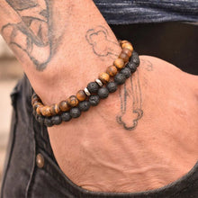 Load image into Gallery viewer, 2Pcs/Set Couples Distance Bracelets male Black Lava Stone Beads bracelet female wood beads Charm Bracelets Women Men bracelet