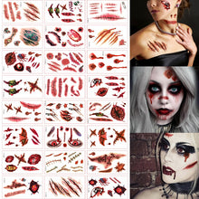 Load image into Gallery viewer, 20 Sheets Halloween Scar Tattoo Stickers Party Funny Scary Bloody Knife Scar Tattoo Simulation Wound Scratches Blood Stickers