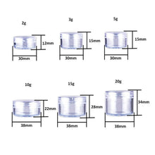 Load image into Gallery viewer, 20Pcs 2g 3g 5g 10g 15g 20g Portable Plastic Cosmetic Empty Jars Clear Bottles Eyeshadow Makeup Cream Lip Balm Container Pots