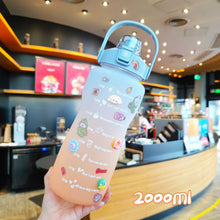 Load image into Gallery viewer, 2000ml Gradient Water Bottle Large Capacity Termos Sport Cute Middle Mouth Vacuum Flask With Straw /Handle/flip Lid Copo Termico