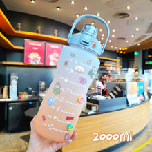 Load image into Gallery viewer, 2000ml Gradient Water Bottle Large Capacity Termos Sport Cute Middle Mouth Vacuum Flask With Straw /Handle/flip Lid Copo Termico