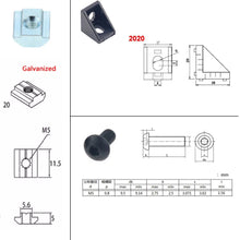 Load image into Gallery viewer, Aluminum Profile Connector Set: 20pcs Corner Bracket + 40pcs 20 Series M5 T-slot Nuts + 40pcs M5x8mm Hex Socket Cap