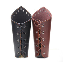 Load image into Gallery viewer, Men Medieval Cosplay Leather Armor Arm Warmers Lace-Up Viking Pirate Knight Gauntlet Wristband Bracer Steampunk Accessories