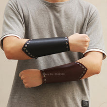 Load image into Gallery viewer, Men Medieval Cosplay Leather Armor Arm Warmers Lace-Up Viking Pirate Knight Gauntlet Wristband Bracer Steampunk Accessories