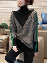 Load image into Gallery viewer, 2023 Winter Women's Turtleneck Sweater Warm Pullover Commuter Elegant Top Loose Casual Women's Top Retro Contrast Color