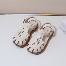 Load image into Gallery viewer, Sweet Princess Sandals Summer New Covered Toe Embroidered French Style Baby Girls Simple Flat Casual Dress Shoes